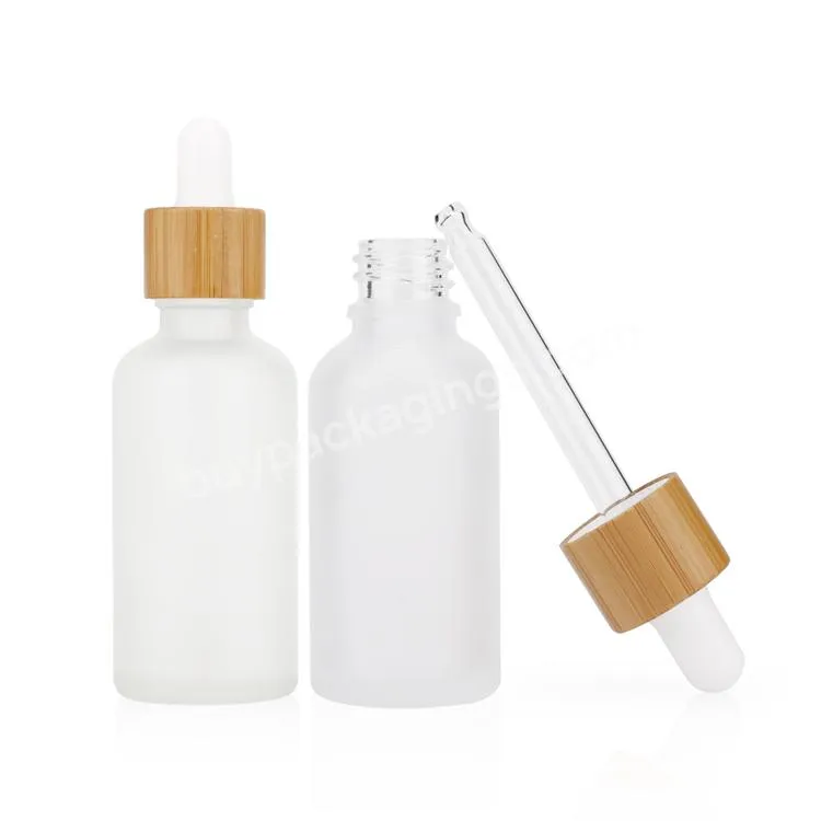 White Frosted Cosmetic Container Essential Oil Glass Pipette Bottle Skincare Dropper With Eco-friendly Bamboo Top Wood Cap - Buy Bamboo Top Dropper Bottle,Frosted Glass Oil Dropper,Skincare Bottles Frosted.