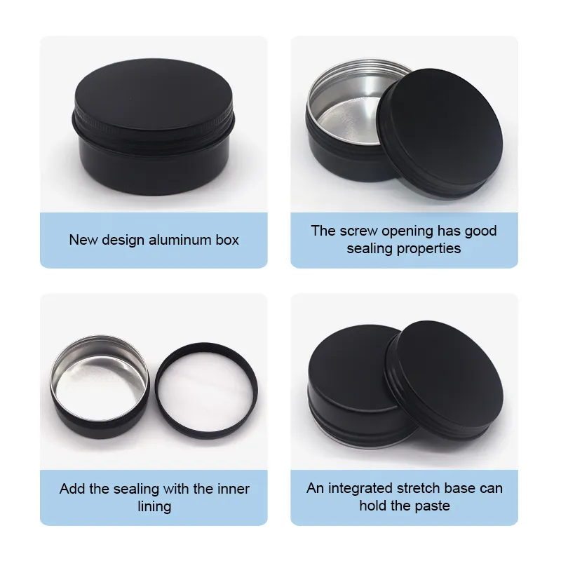 wholesale 1oz 2oz 4oz 8oz black round empty candle cream lip balm metal aluminium tin can custom screw lid tin box candles