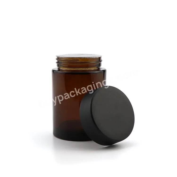 Wholesale Amber Glass Jars Airtight Container Recyclable Glass Jar Child Resistant Packaging With Black Lid