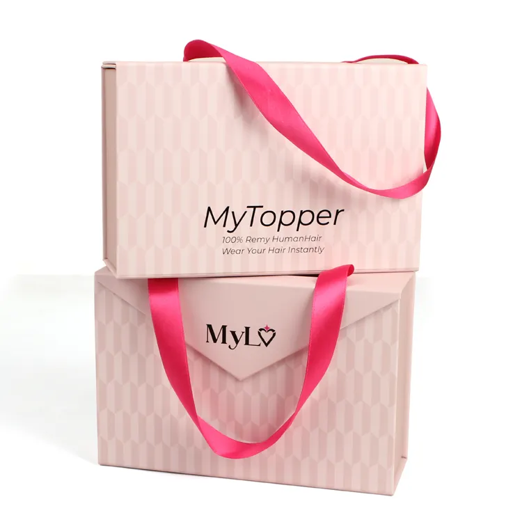 Wholesale Custom Logo Pink Magnetic Cardboard Paper Gift Premium Wig Luxury Hair Extension Packaging Box