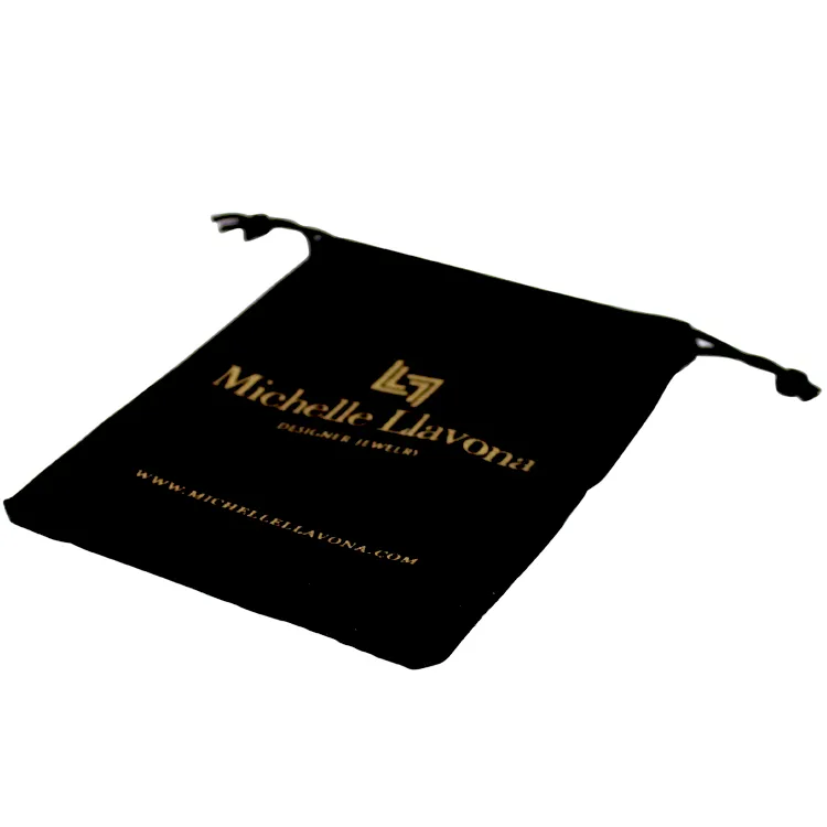 wholesale custom logo stamped velvet jewelry pouch with drawstring