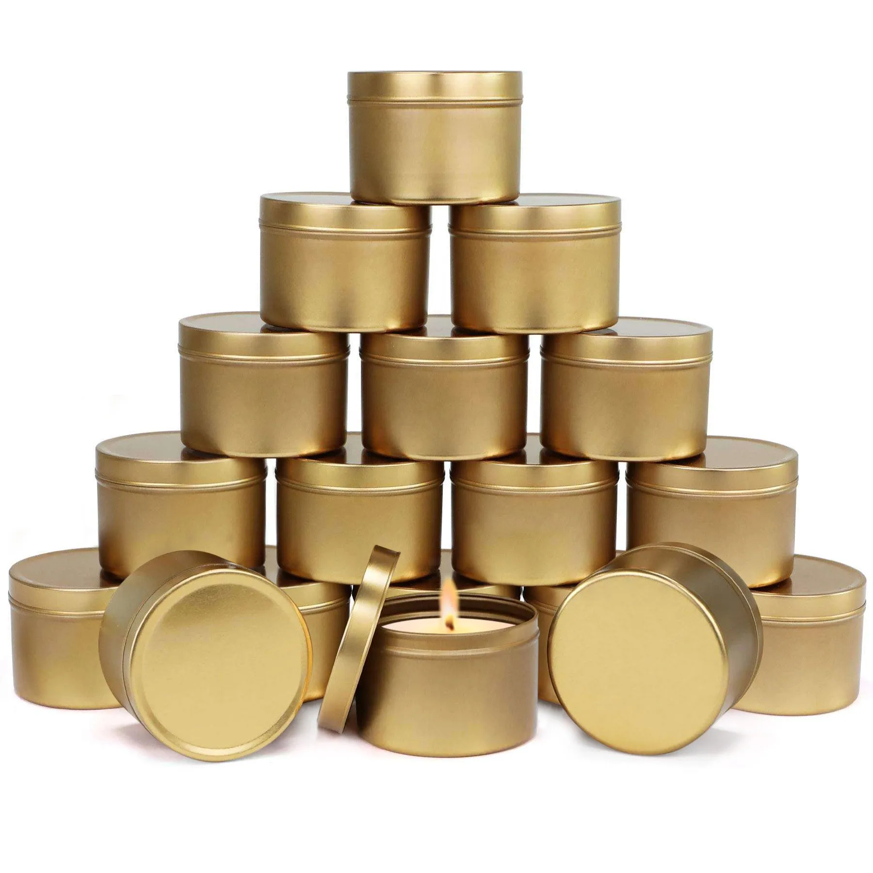 Wholesale emboss gold tin containers eco friendly seamless custom print round metal box tin can scented candles tins