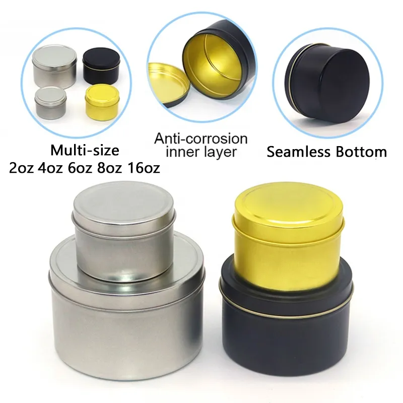 Wholesale emboss gold tin containers eco friendly seamless custom print round metal box tin can scented candles tins