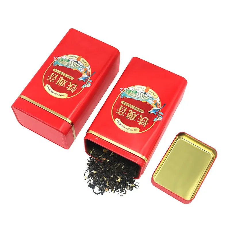 Wholesale Rectangle Empty Metal Tin Can Embossed Logo Silver Gold Red Oval Coffee Tea Canister