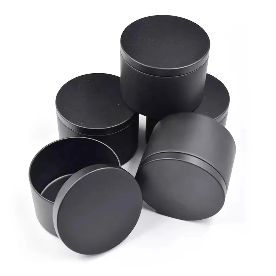 Wholesale round empty candy decorative scented seamless candle containers 2oz 4oz 8oz 16oz black candle tins cans with lids