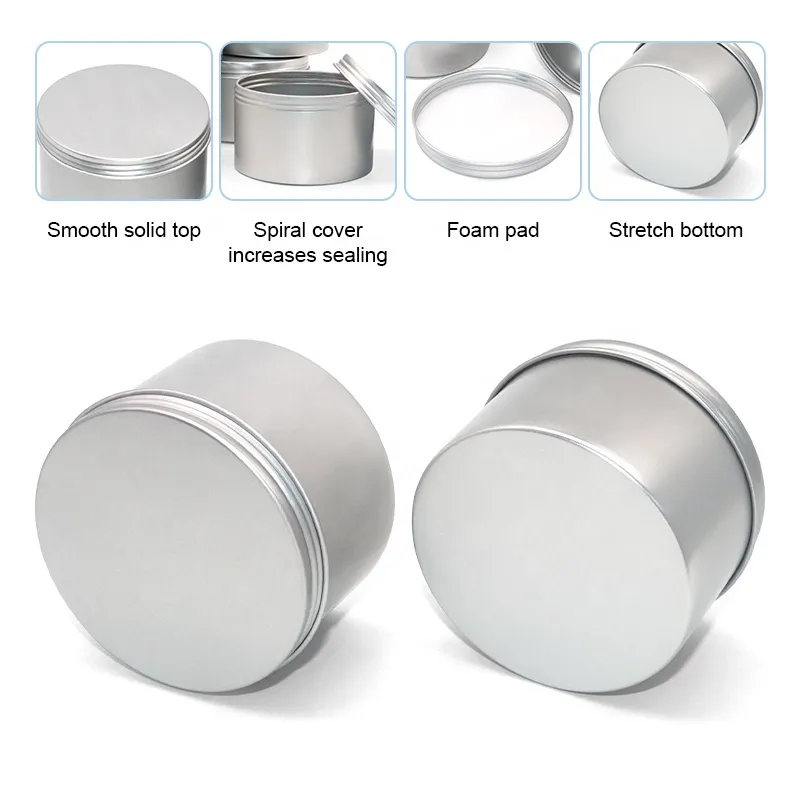 XPD Round Cosmetic Aluminum Candle Jars With Screw Lid Sliver Black Metal Tea Coffee Tin Can Canister Sugar Spice Tin Jar