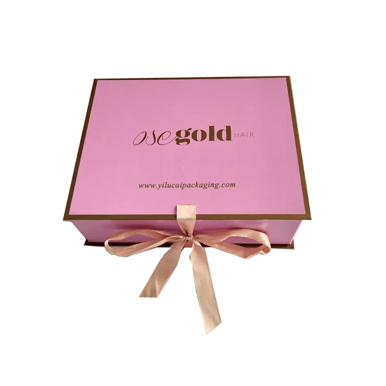 Yilucai Custom Printed Foldable Magnet Gift Box Hair Extension Hair Bundles Packaging Box Wig Box with Satin