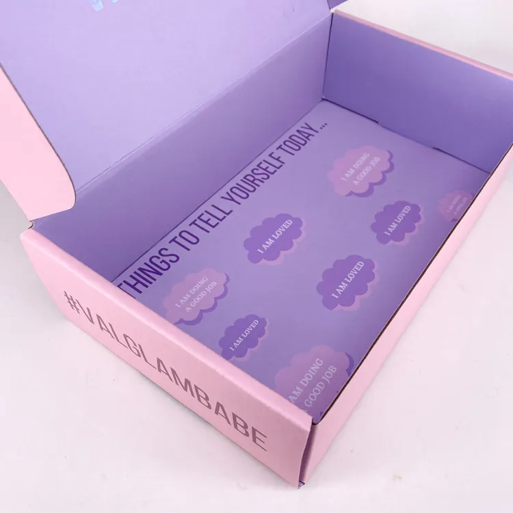 Yilucai holographic foil pink corrugated cardboard shipping box for cloth sock gift box packaging custom logo printed