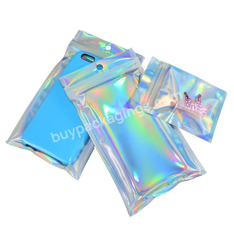 Ylq Resealable Bright Surface Rainbow Color Laser Packaging Zip Lock Silver Mylar Aluminum Foil Plastic Holographic Zipper Bags - Buy Holographic Zipper Bags,Small Laminated Food Packaging Aluminum Foil Mylar Plastic Bags,Resealable Aluminum Foil Hol