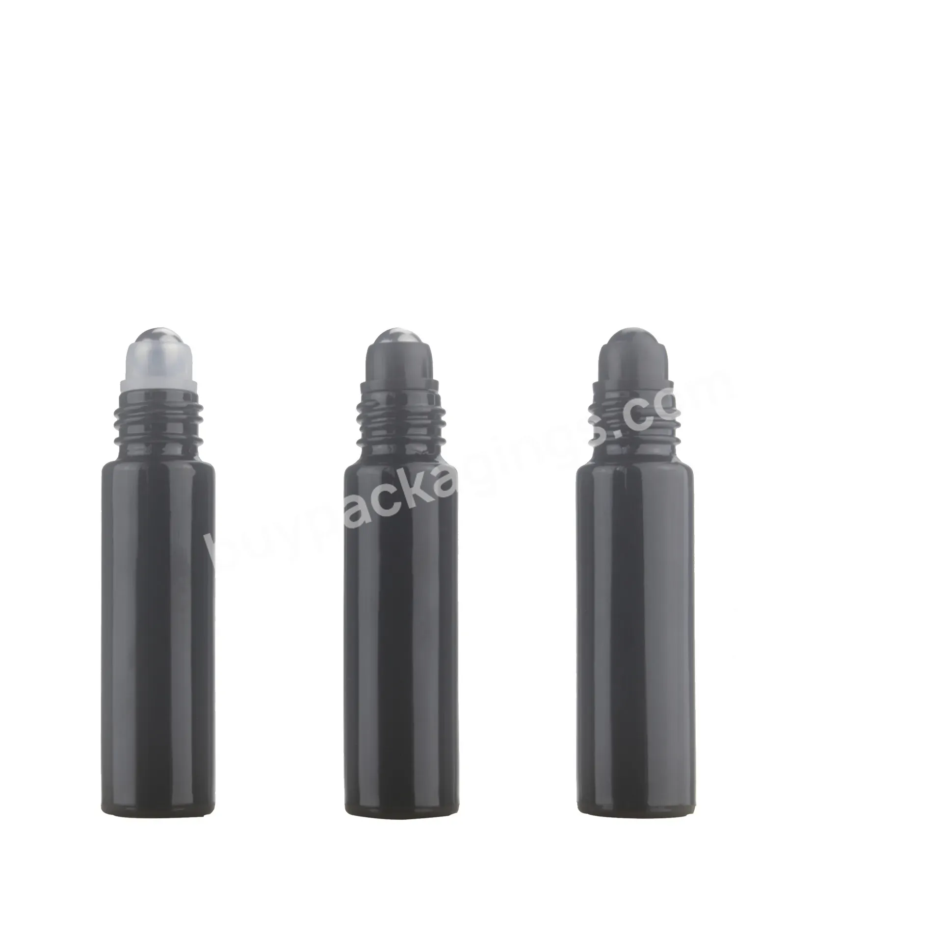 10 Ml Black Glossy Glass Roll-on Bottles With Stainless Steel Roller Balls For Essential Oils Colognes & Perfumes