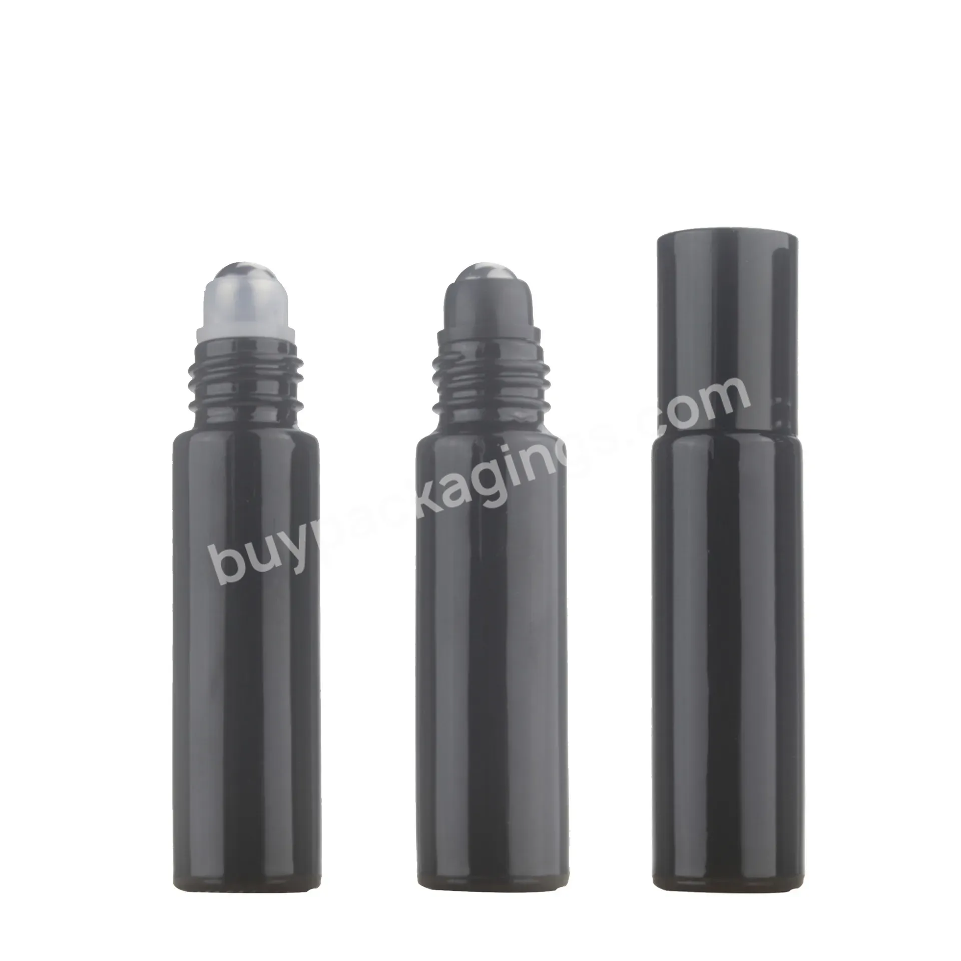 10 Ml Black Glossy Glass Roll-on Bottles With Stainless Steel Roller Balls For Essential Oils Colognes & Perfumes