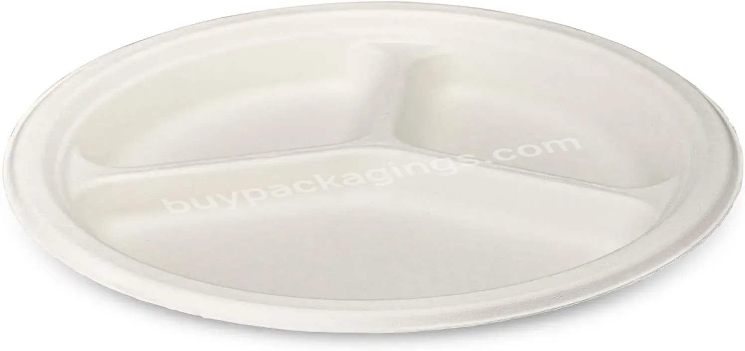 100% Compostable Heavy-duty Plates 3 Compartment Eco-friendly Disposable Sugarcane Paper Plates Can Be Customized - Buy Paper Plates,3 Compartment Plate,Paper Soup Bowl.