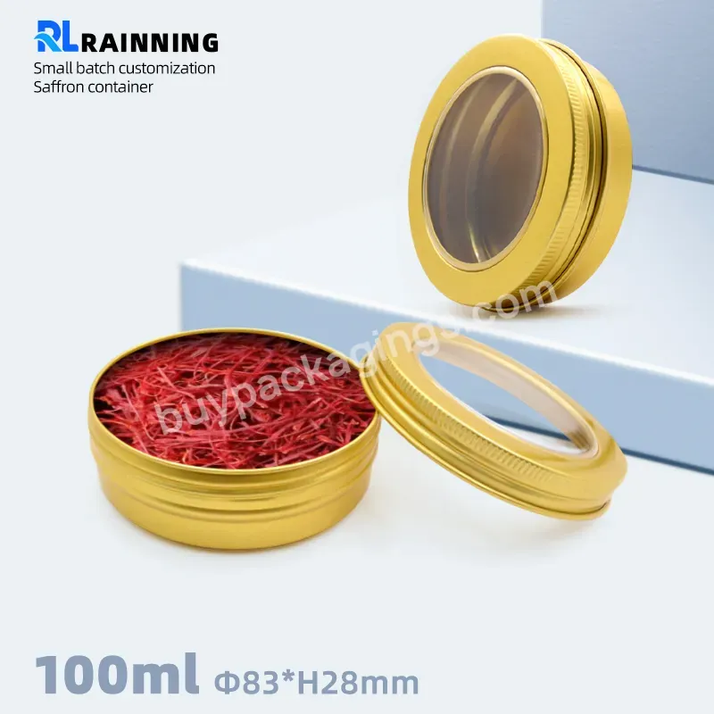 100 Ml Food Grade Saffron Container Packing Aluminum Tin Can With Window Lid Round Shape Tin Box For Gift - Buy Aluminum Jar,Saffron Packing,Saffron Container.