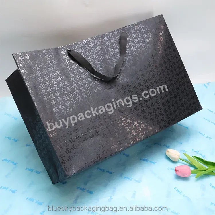 100% Recyclable Custom Large Size Black Bags Black Glossy Uv Logo Printed Shopping Bags - Buy Paper Packaging Bags,Clothing Shopping Bags,Custom Logo Packaging Bags.