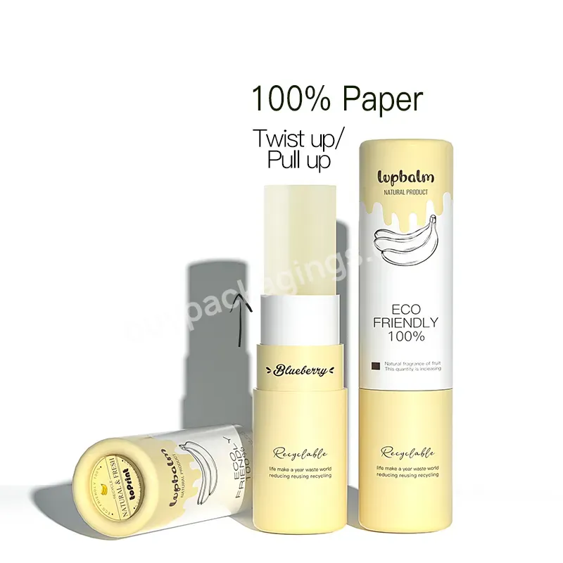 100% Recycled Lip Balm Container Pull Up Chapstick Cardboard Tube Packaging Sustainable Makeup Cosmetic Paper Tube Cylinder