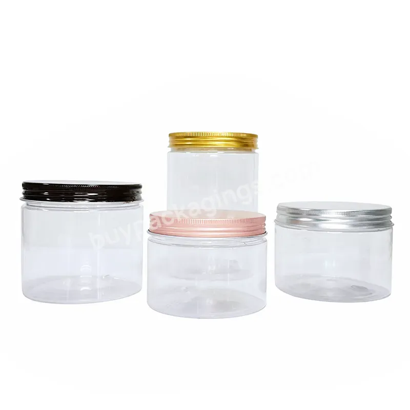 100ml 200ml 300ml 500ml Pet Round Transparent Can 8oz 10oz Cosmetic Container Air Tight Food Grade Plastic Jar With Gold Lids