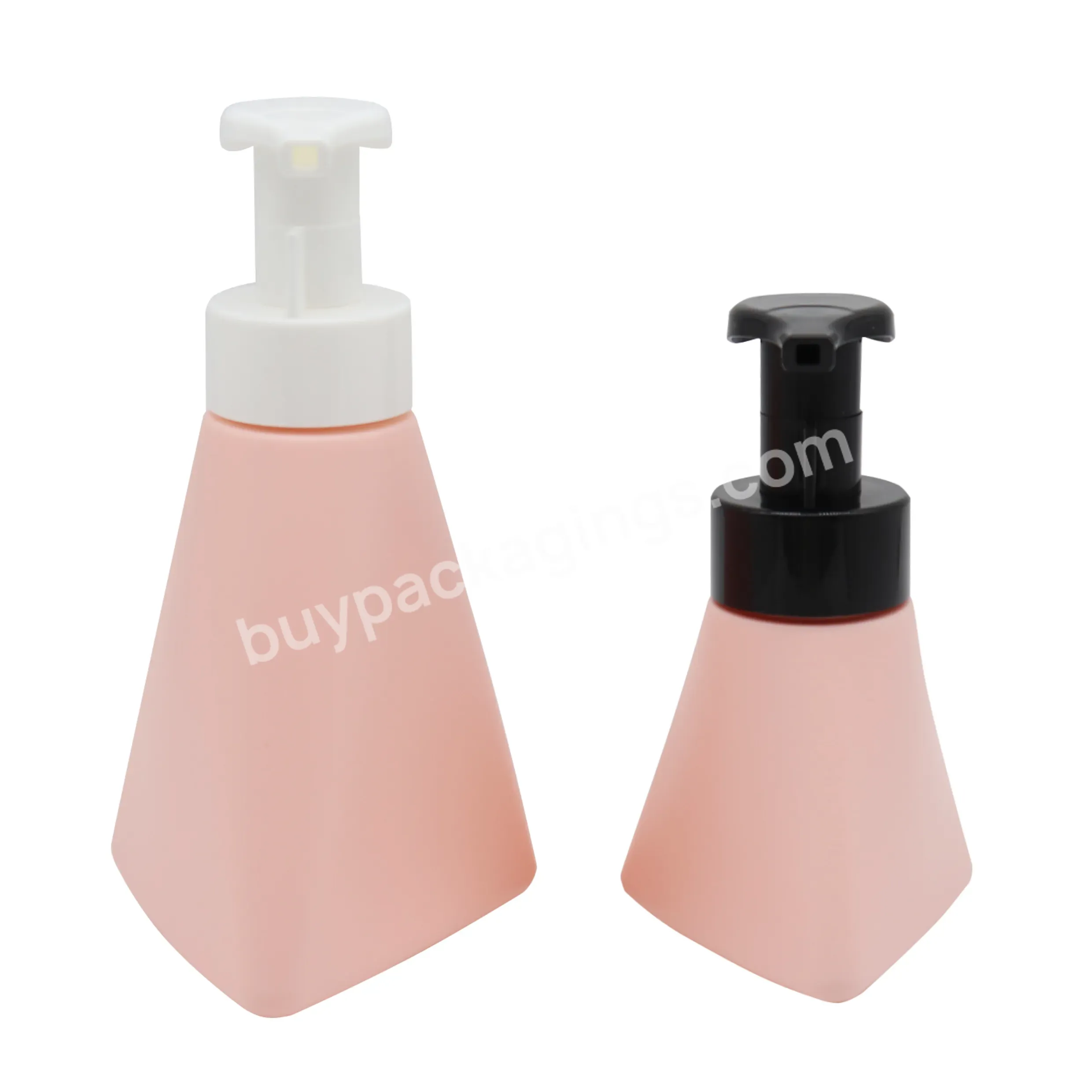 100ml 250ml Triangle Shape Plastic Pink Empty Foam Bottles With Pump For Shampoo Soap - Buy 100ml Triangle Pe Foam Bottle With Pump,Light Pink Lotion Bottle Frosted,Custom Pink Skincare Packaging Bottle Set Lotion.