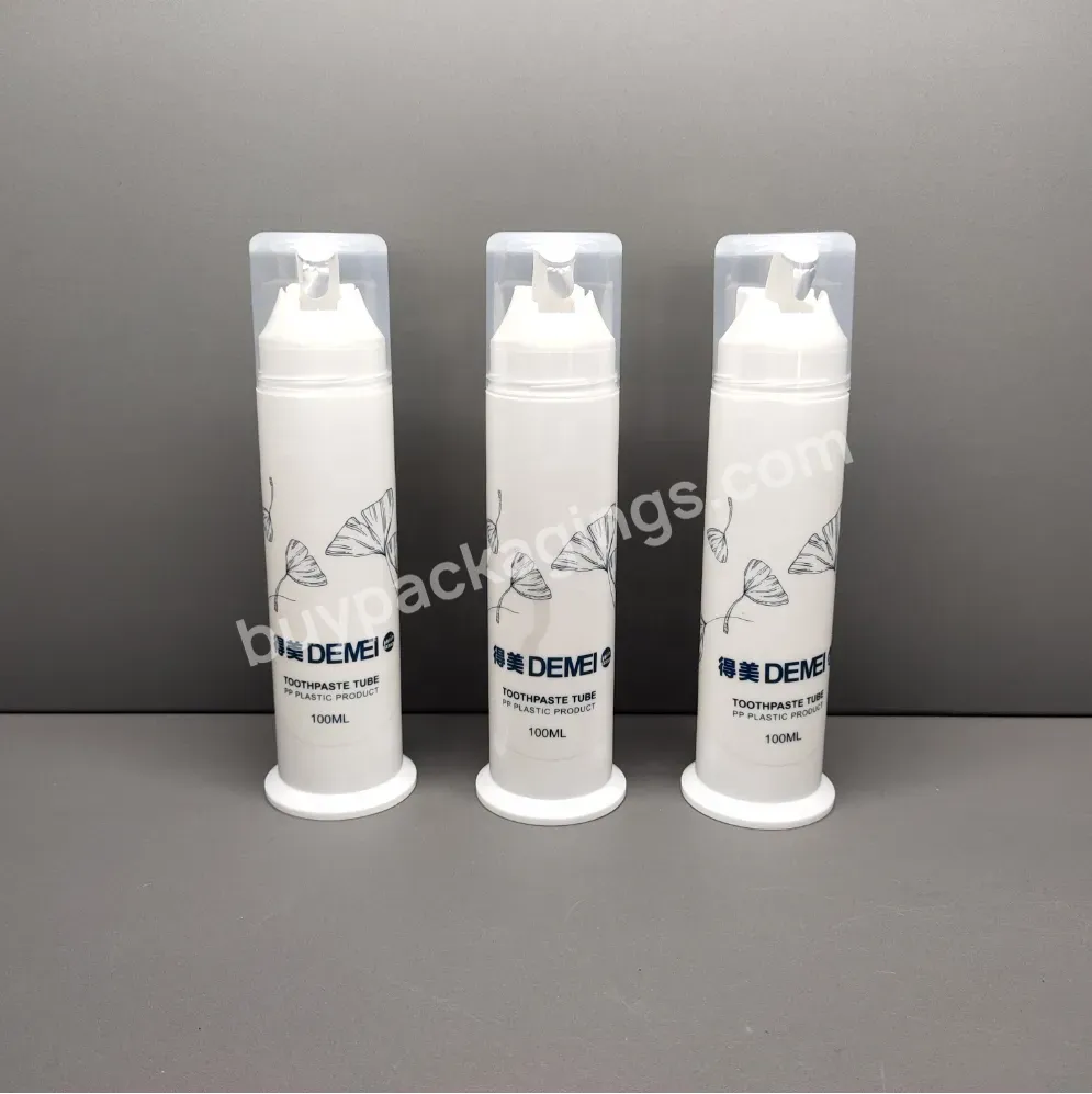 100ml Toothpaste Bottle Empty Plastic White Pump Sprayer Personal Care Hot Stamping For Cosmetic Packaging - Buy Toothpaste Bottle,100ml Empty Plastic Airless Bottle,Cosmetic Packaging.