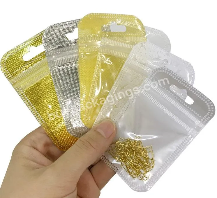 100pcs Transparent Frosted Self Sealing PVC Sliver Gold Plastic Zipper Bag Packaging Bag For Jewelry Nail Sequins