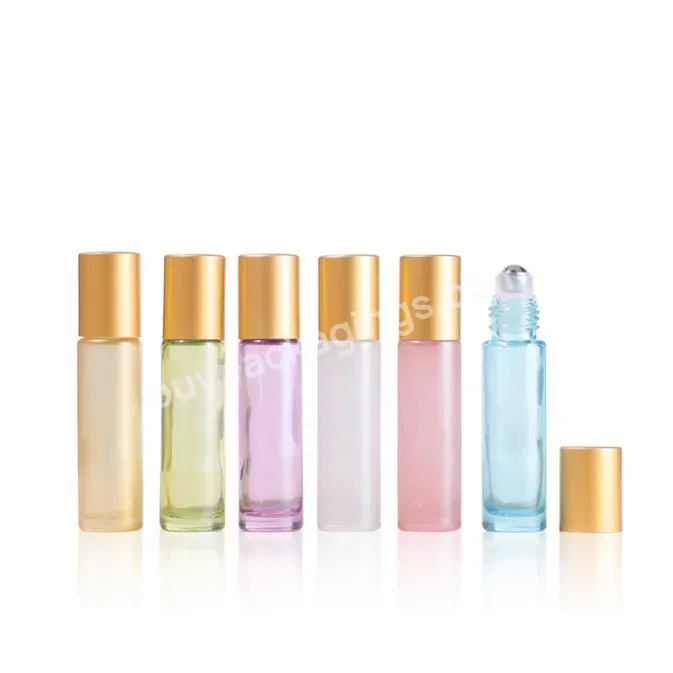 10ml Pearlescent Rollerball Bottle 6 Colors Portable Glass Essential Oil Bottle With Gold Cap With Stainless Steel Ball - Buy 10ml Pearlescent Rollerball Bottle 6 Colors Portable Glass Essential Oil Bottle,Bottle With Gold Cap,Bottle With Stainless S