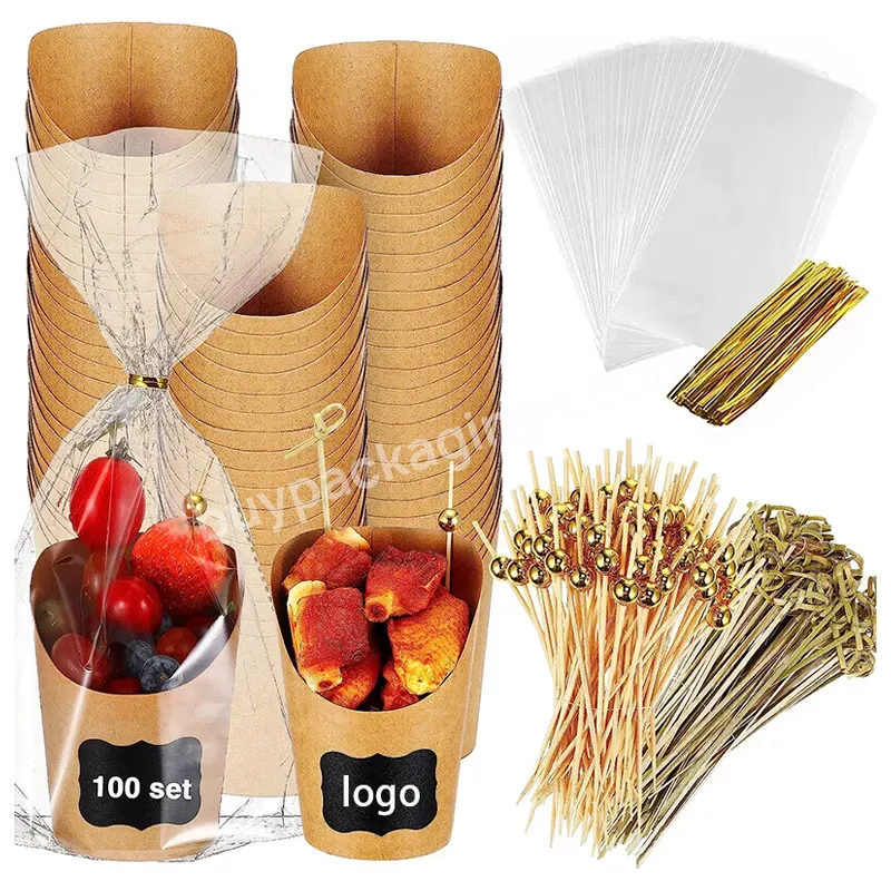 12 14 Oz Disposable Charcuterie Cups With Cocktail Picks,Disposable Brown Paper Appetizer Cups With Clear Plastic Bags - Buy Charcuterie Cups,Charcuterie Appetizer Cups,Charcuterie Disposeable Cups.