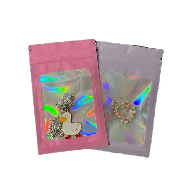 12*22cm 13*21cm 13*25cm Custom Jewelry Mobile Phone Case Food Mylar  Holographic Aluminum Window Foil Zip Lock Ziplock Bag