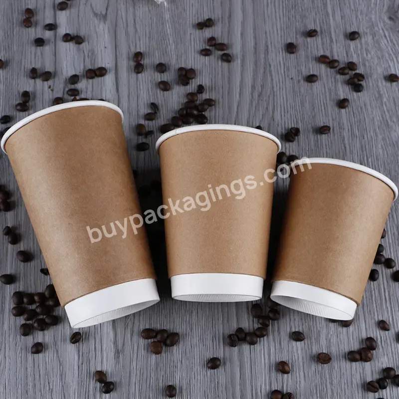 12oz 100 Packs Insulated Kraft Ripple Wall Disposable To Go Paper Coffee Cup Logo With Lids & Straws For Hot Drinks Paper Cups