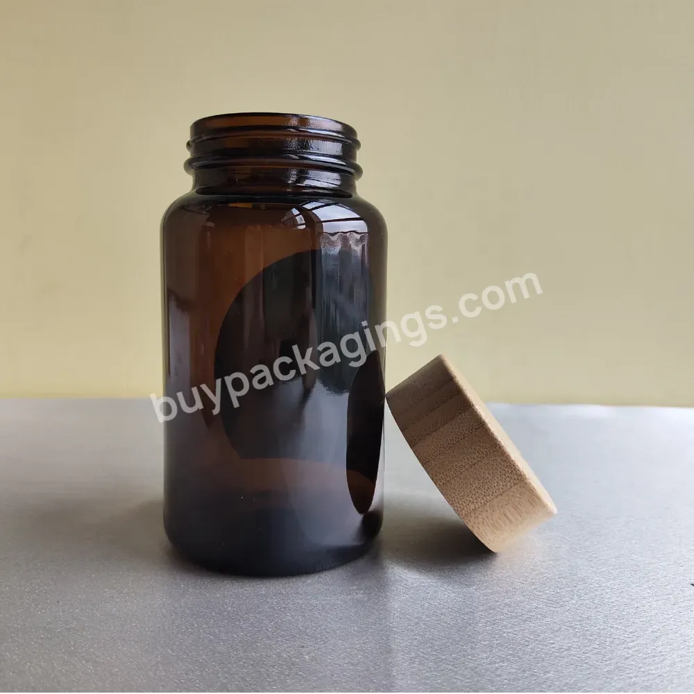150cc 250cc Wholesale Amber Color Glass Capsule Bottles With Bamboo Wooden Lid - Buy Capsule Bottles,Amber Glass Jar,Glass Amber Jar With Wood Lid.