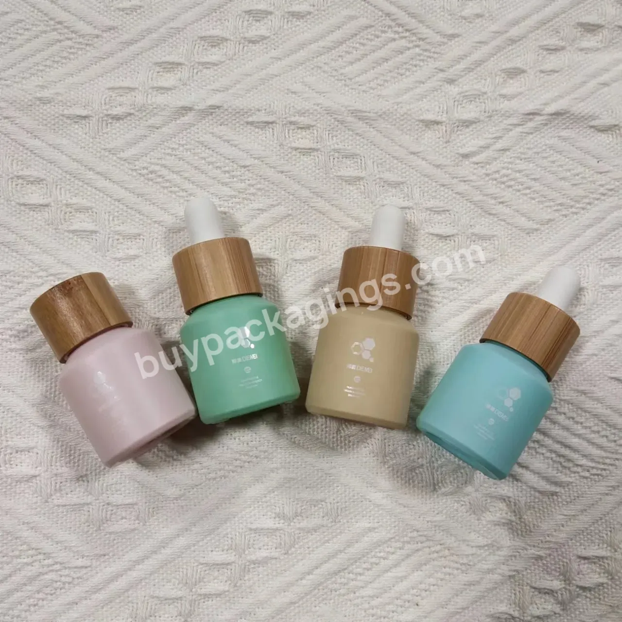 15ml 30ml Children Macaroon Slant Shoulder Glass Serum Bottle With Bamboo Dropper And Customized Color Bulb - Buy Bamboo Dropper,Bamboo Cosmetic Packaging Wholesale,Serum Glass Bottle With Rubber Stopper.