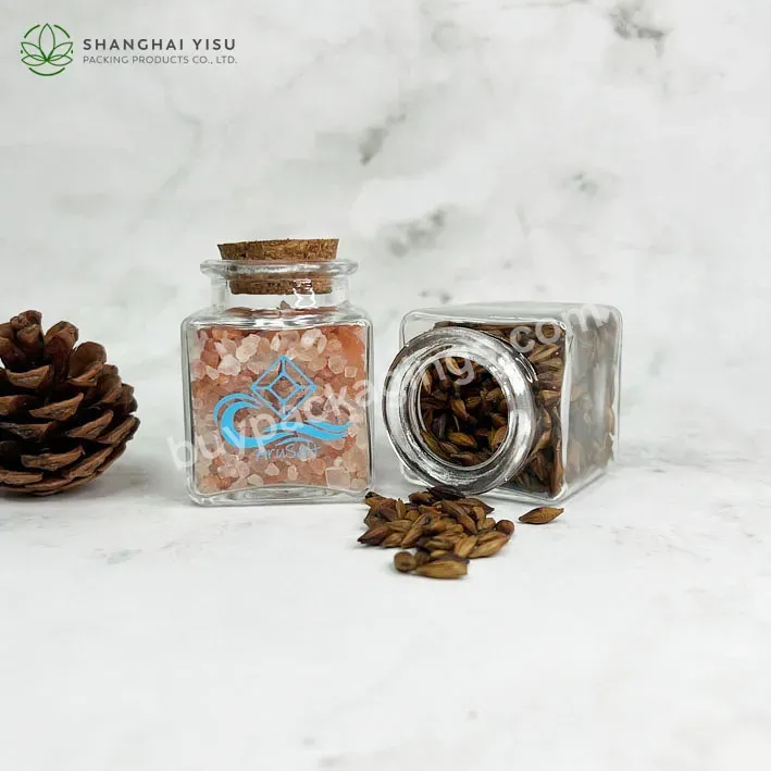 1.5oz Mini Small Clear Square Spice Glass Jar With Cork Lid Stopper - Buy Saffron Jar Packing,Glass Jars Cork Top,Bath Salts Jar Glass.