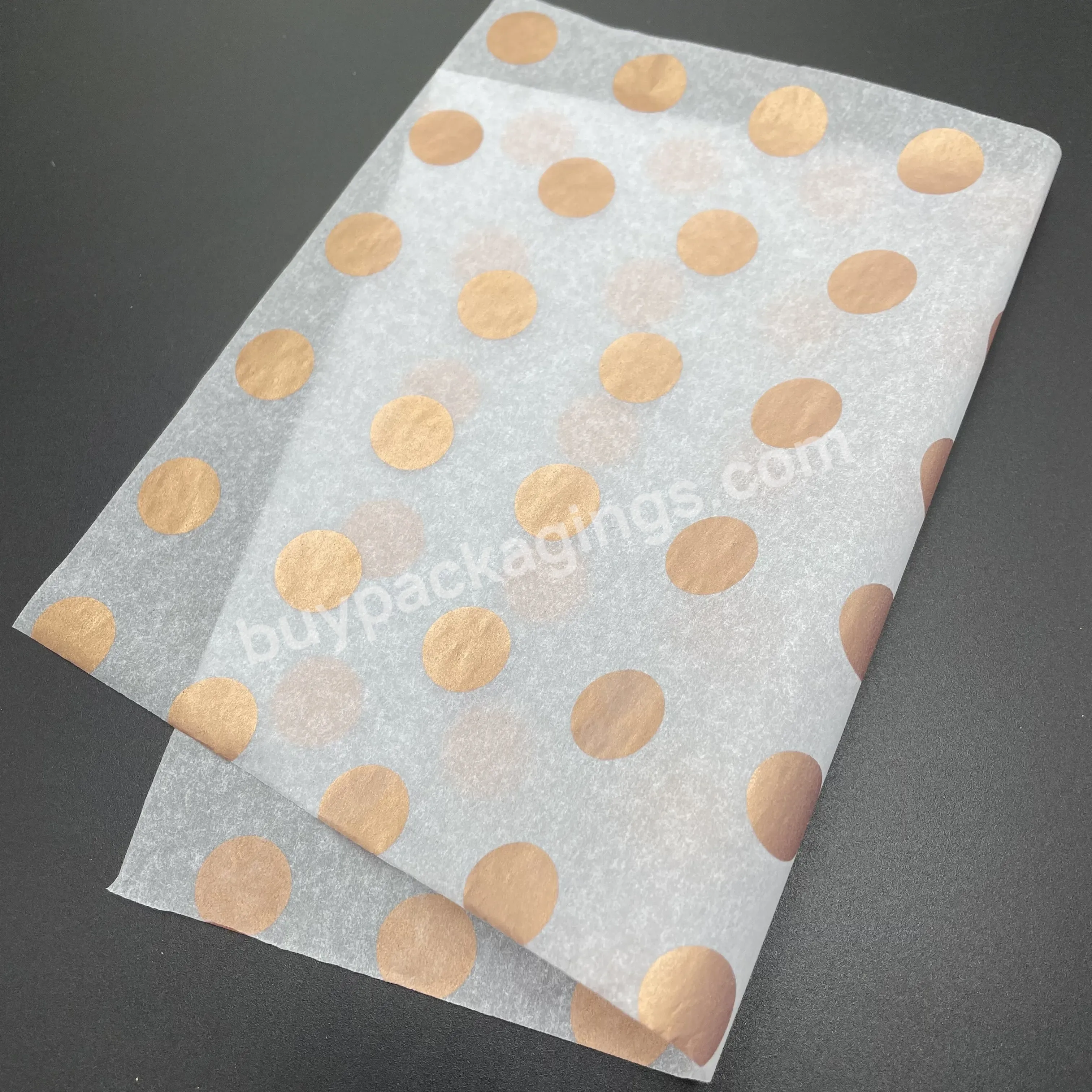 17g Acid Free White Tissue Paper With Metallic Rose Gold Color Circle Printed Logo Wrapping Paper/mf Acid Free Tissue Paper - Buy Mf Acid Free Tissue Paper,Metallic Gold Color Tissue Paper,Acid Free Tissue Paper.
