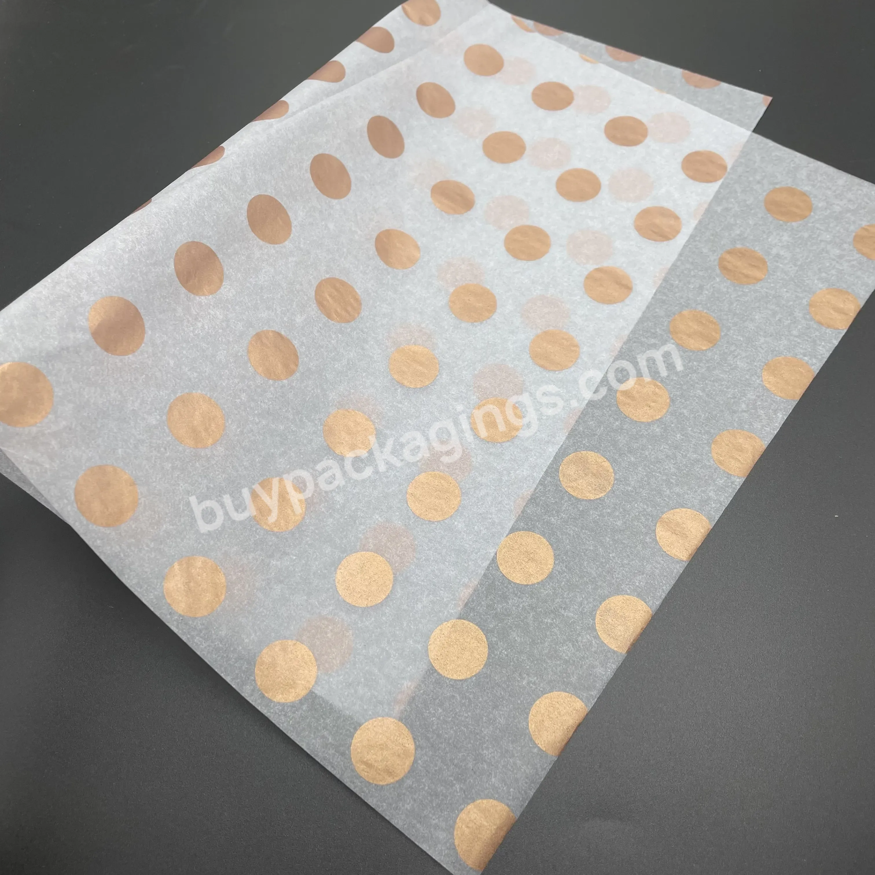 17g Acid Free White Tissue Paper With Metallic Rose Gold Color Circle Printed Logo Wrapping Paper/mf Acid Free Tissue Paper - Buy Mf Acid Free Tissue Paper,Metallic Gold Color Tissue Paper,Acid Free Tissue Paper.