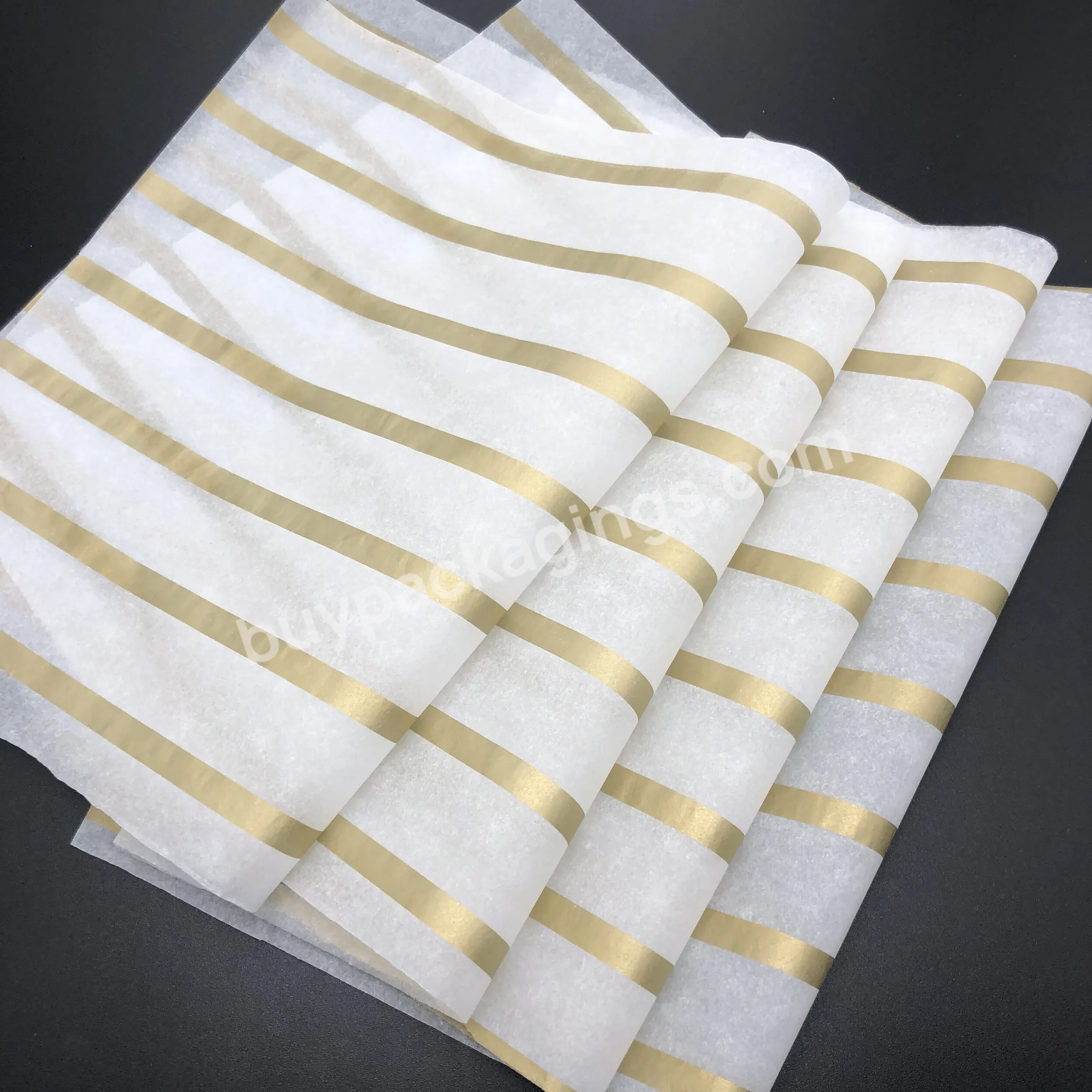 17g Stock White Wrapping Tissue Paper With Gold Line Logo In 53*76cm - Buy White Wrapping Tissue Paper,Wrapping Tissue Paper,Tissue Paper.