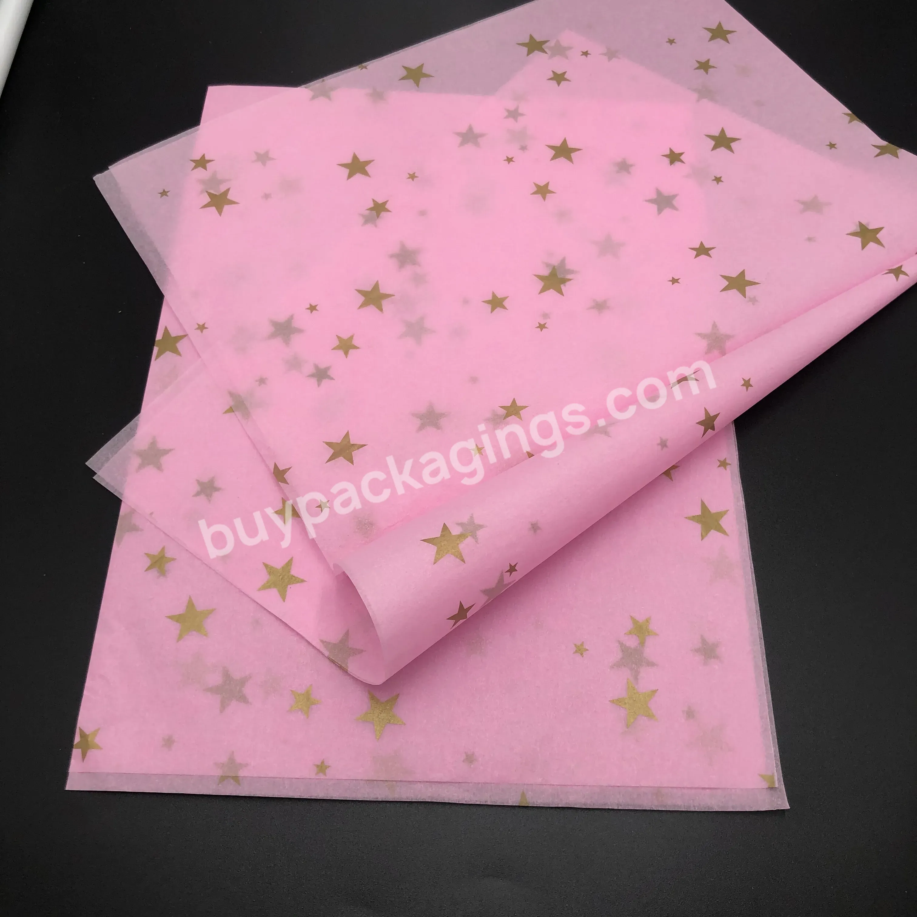 17gsm Stock Subtransparent Wrapping Tissue Paper With Gold Star Logo In 53*76cm - Buy Tissue Paper,Wrapping Paper,Wrapping Tissue Paper.