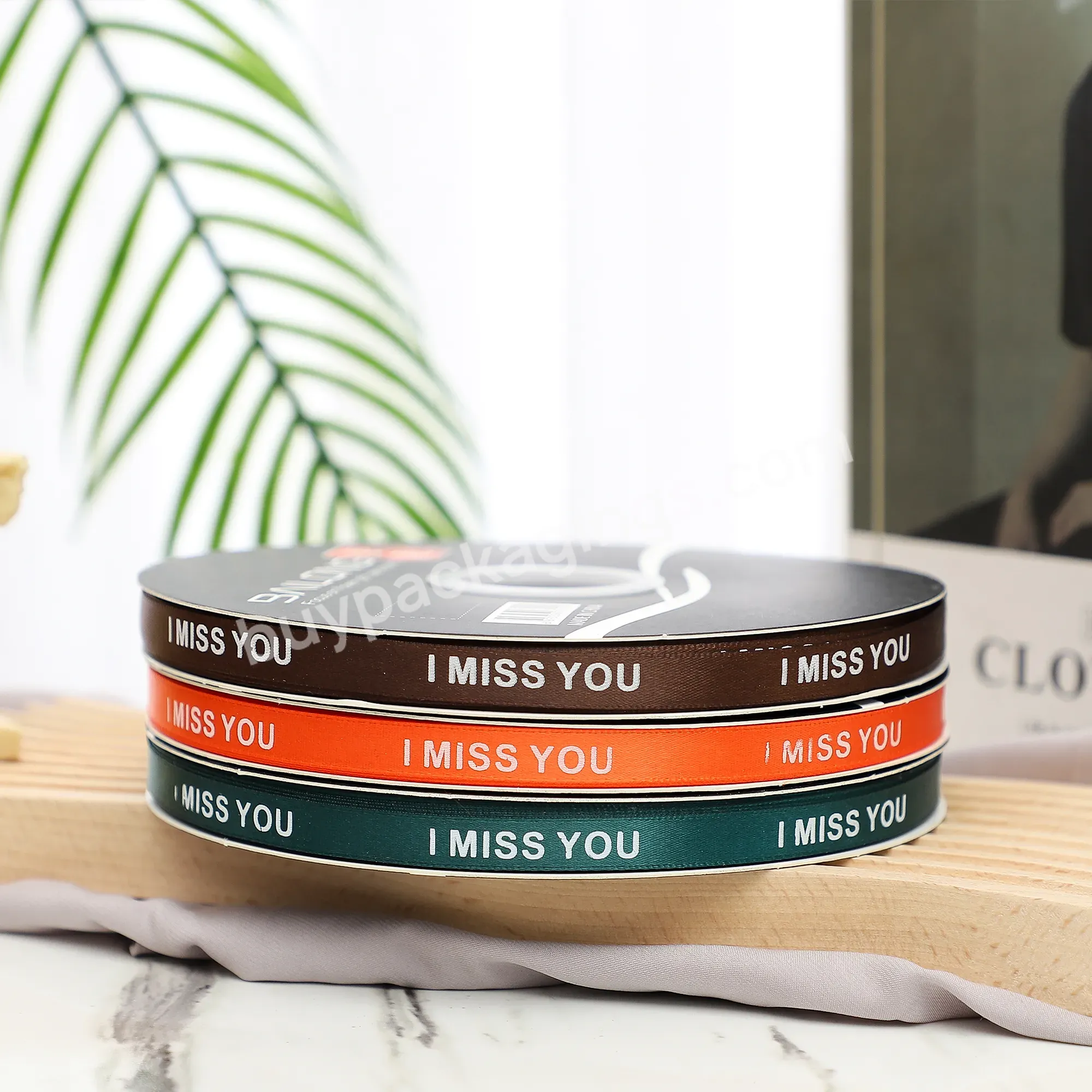 2022 New Arrival 1cm*50y/roll I Miss You Word Printing Polyester Ribbon Roll For Cake Flower Shop Wrapper