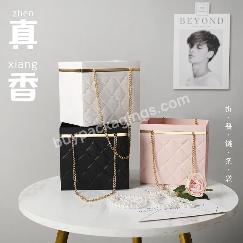 2022 New Arrival Luxury 2pcs/pack Flower Box Folded Square Flower Gift Leather Box With Gold Handle Chain - Buy 2022 New Arrival Luxury 2pcs/pack Flower Box,Folded Square Flower Gift Leather Box,Box With Gold Handle Chain.