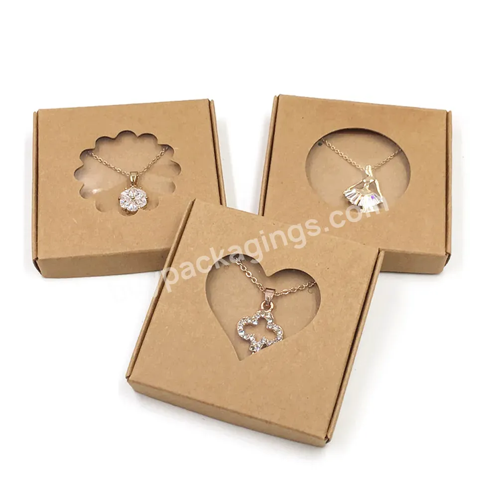 2023 Custom Brown Necklace And Earring Gift Box Jewelry Set Packing With Pvc Window Kraft Paper Handmade Jewelry Displays Boxes - Buy Kraft Paper Handmade Jewelry Displays Boxes,Jewelry Set Packing With Pvc Window,Brown Necklace And Earring Gift Box.