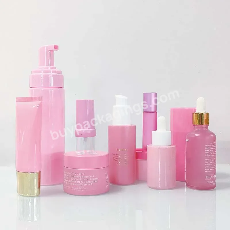 20ml 30ml 50ml 80ml 100ml Pink Glass Skin Care Packaging Lotion Jar And Bottles Set Containers Luxury Cosmetic Packaging - Buy Luxury Skincare Packaging Set Glass Pink Bottles Cosmetics Glass Bottle,Skin Care Packaging Container,High Quality Cosmetic