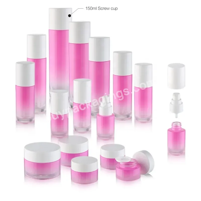20ml 50ml 100ml 150ml Gradient Pink Color Glass Lotion Pump Bottle Luxury Cosmetic Personal Care Skin Cream Jar