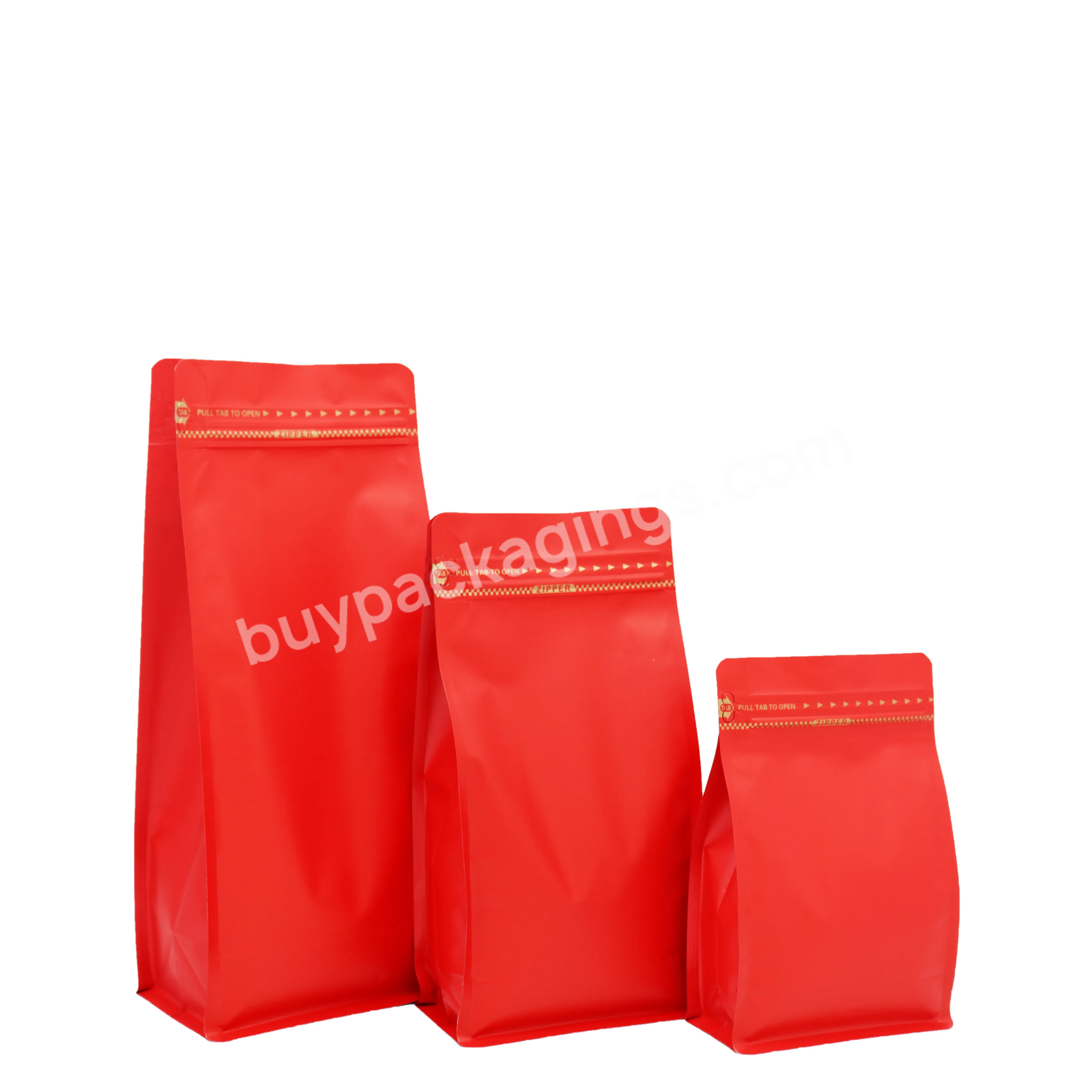 250g Stock Matt Red Square Bottom Box Flat Bottom Coffee Bag With Degassing Valve &tab Zipper - Buy 250 Red Coffee Bag,250g Flat Bottom Bag,250g Coffee Bag With Valve.