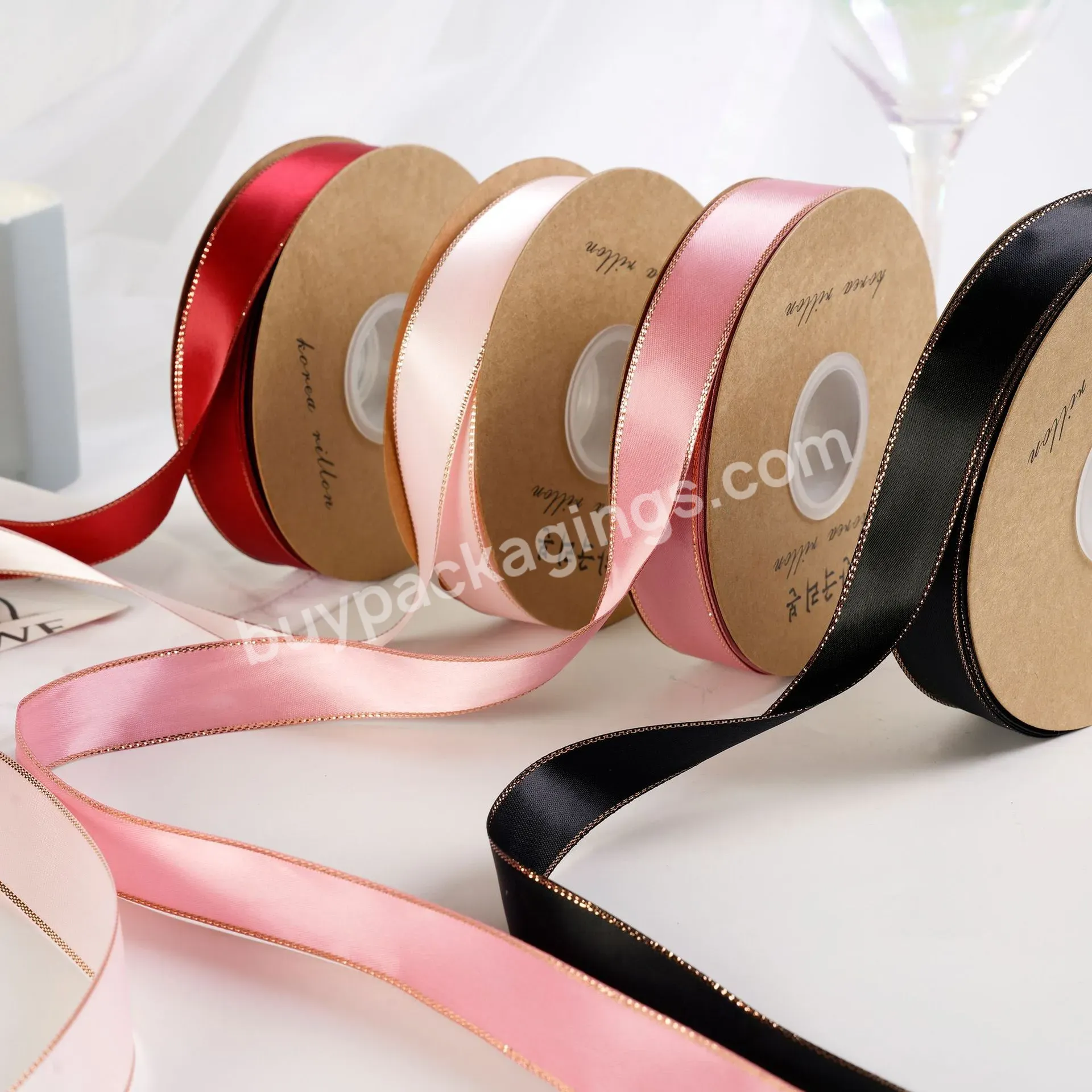 2.5cm Bilateral Golden Edge Polyester Ribbon Bouquet Gift Packaging Flowers Decorative Ribbon Handmade Diy Ribbon - Buy Packaging Gift Ribbon,Flower Ribbon,2.5cm Bilateral Golden Edge Polyester Ribbon Bouquet Gift Packaging Flowers Decorative Ribbon