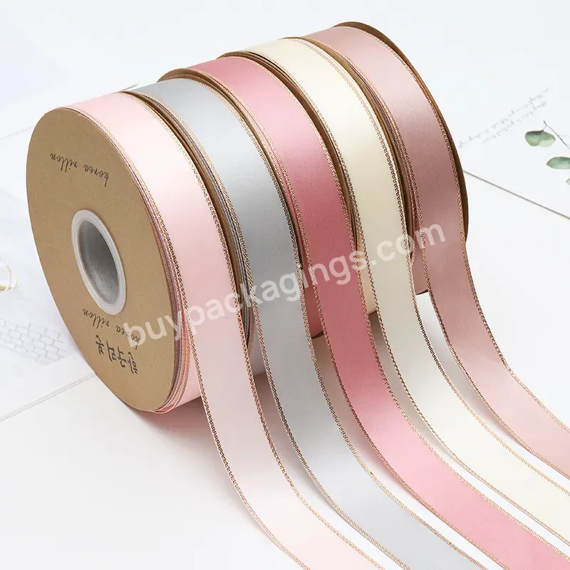 2.5cm*25y Solid Color Golden Edge Double Face Satin Ribbon For Gift Box Wrapping - Buy 2.5cm*25y Solid Color Golden Edge Double Face Satin Ribbon,Double Face Satin Ribbon,Gift Box Wrapping.