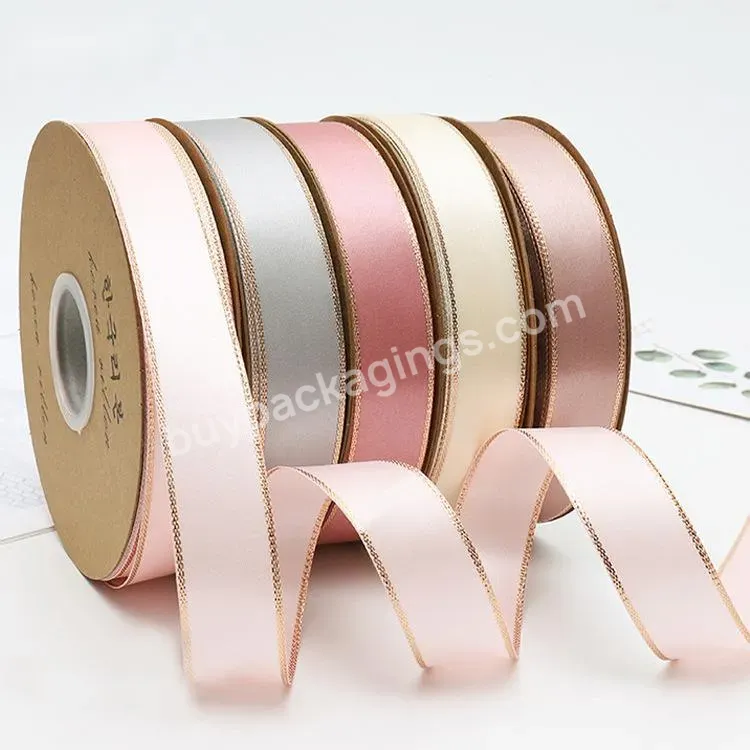 2.5cm*25y Solid Color Golden Edge Double Face Satin Ribbon For Gift Box Wrapping - Buy 2.5cm*25y Solid Color Golden Edge Double Face Satin Ribbon,Double Face Satin Ribbon,Gift Box Wrapping.