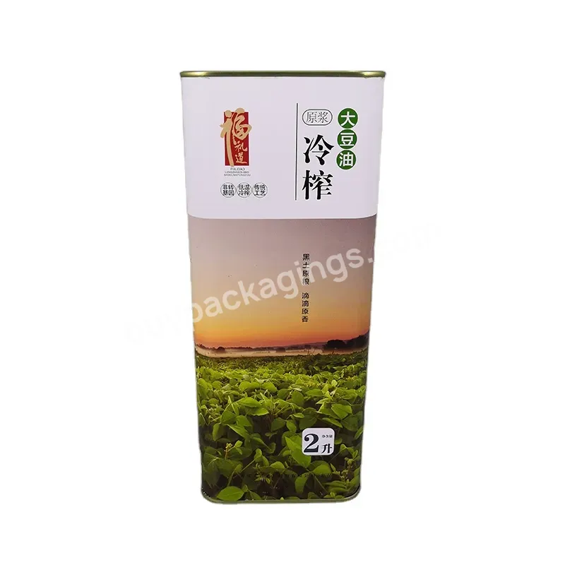 2l Food Grade Metal Oblong Soybean Oil Packaging Can With Plastic Spouts - Buy 2l Soybean Oil Packaging Tin Can,2l Oblong Food Oil Tin Can With Spouts,China Oblong Tin Can Manufacturer.