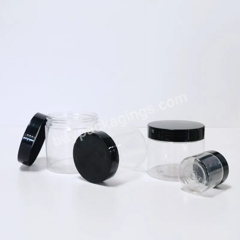 30ml 50ml 100ml 120ml 200ml 250ml Cosmetic Packaging Clear Transparent Black Pet Plastic Cream Jar With Plastic Lid