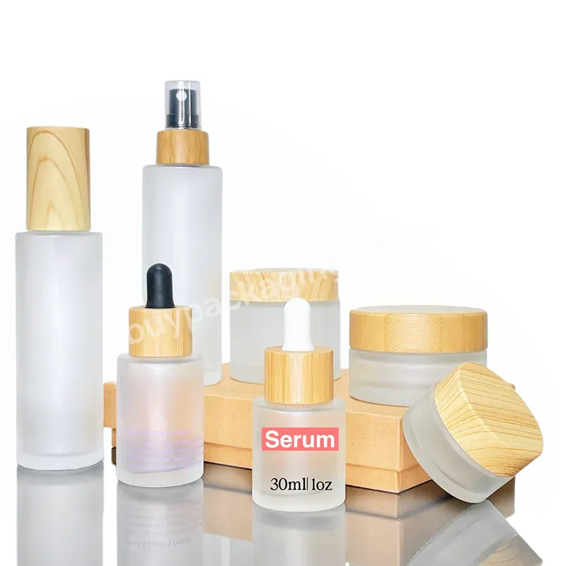 30ml 50ml 100ml 120ml Frosted Luxury Bamboo Skin Care Cosmetic Bottle And Jar Packaging Set - Buy Bamboo Cosmetic Packaging Pump,100 Ml Glass Bottle Wood Lid,Frosted Glass Jars With Bamboo Cap.