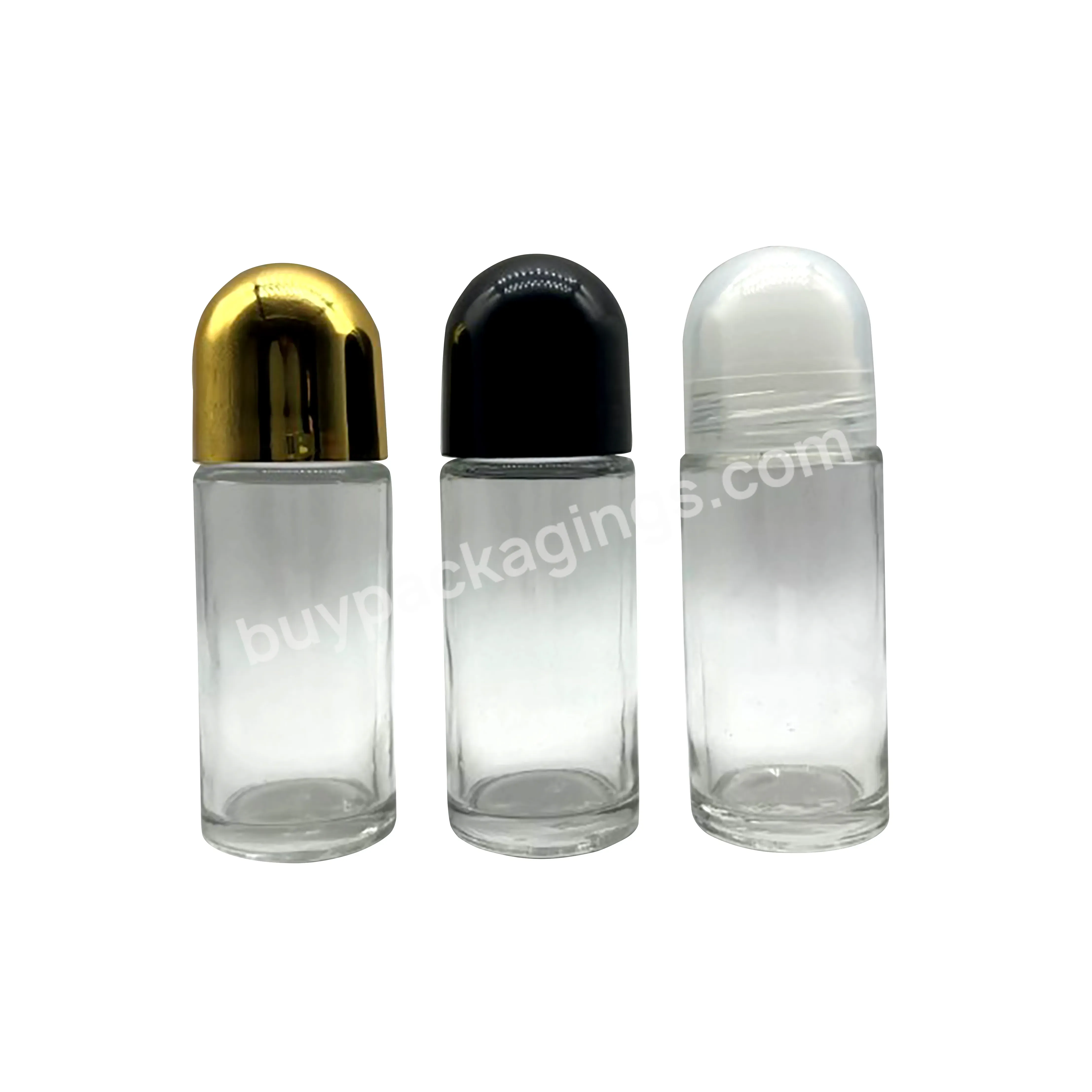30ml 50ml Round Roll On Deodorant Glass Roller Bottle Transparent Roller Ball Massage Essential Oil Bottle With Semi-round Cap - Buy 50ml High Quality Transparent Cylindrical Thick Bottom Crimp Perfume Bottle,Transparent Roller Ball Massage Essential