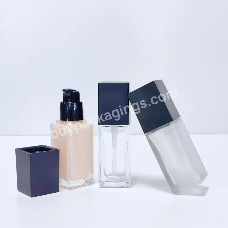 30ml Clear Square Cosmetict Glass Liquid Foundation Serum Bb Cream Pump Bottle With Black Lotion Pump - Buy Glass Foundation Bottle,Pump Bb Cream Bottle,Glass Liquid Foundation Bottle.