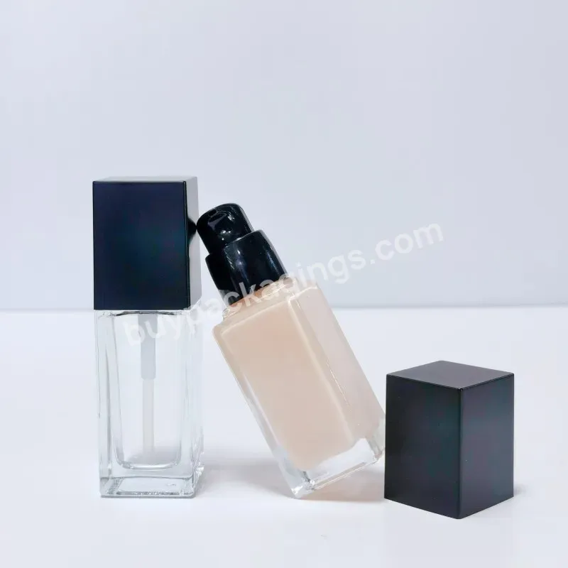 30ml Clear Square Cosmetict Glass Liquid Foundation Serum Bb Cream Pump Bottle With Black Lotion Pump - Buy Glass Foundation Bottle,Pump Bb Cream Bottle,Glass Liquid Foundation Bottle.