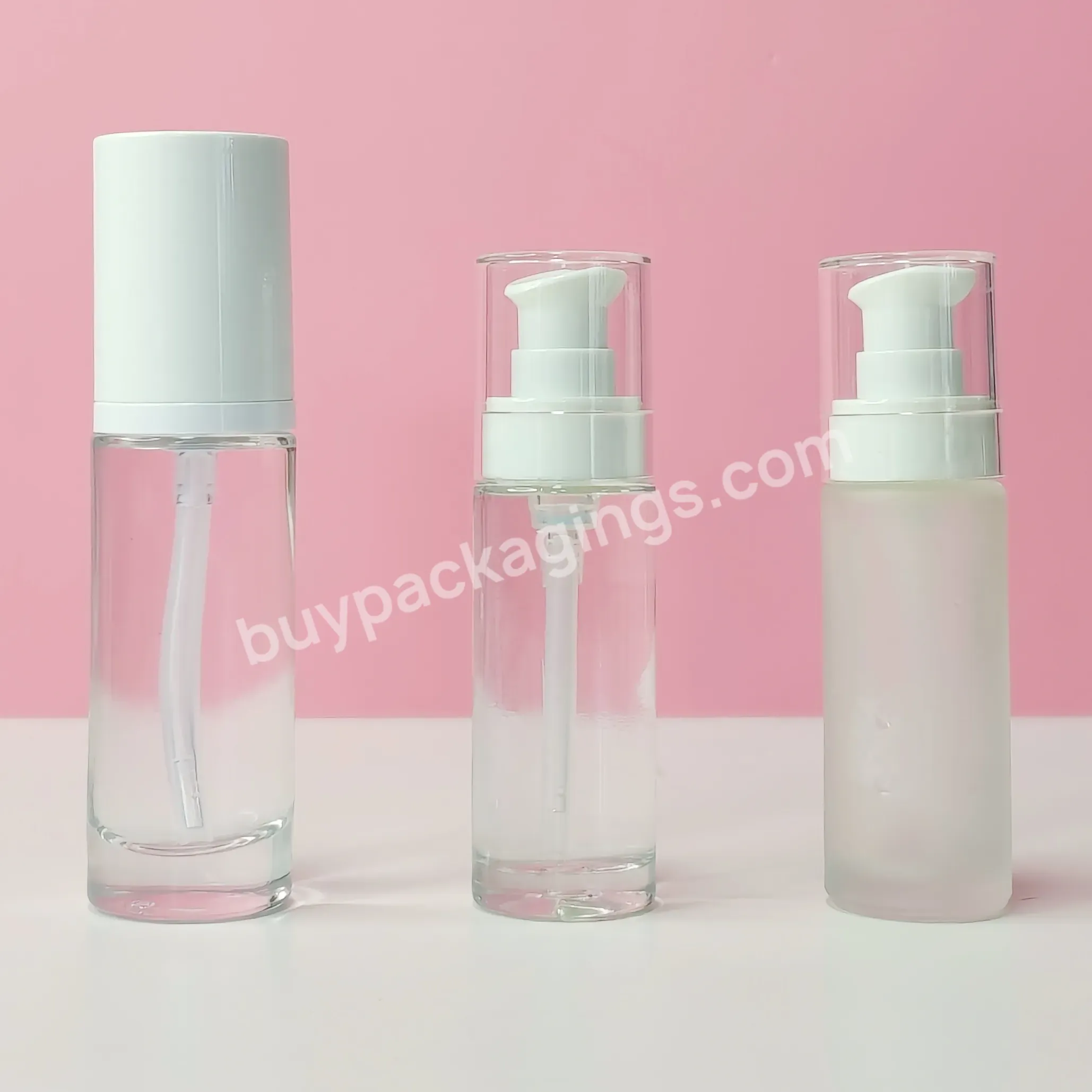 30ml Luxury Cylindrical Clear Frosted Lotion Container Empty Liquid Foundation Cosmetic Glass Bottle - Buy Opaque Glass Bottle,Company Glass Bottle Manufacturer,Glass Bottle With Metal Screw Lid.